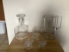 Vintage Glass Liquor Decanter With Etched Sailboats ,Pitcher And #3 glasses Set — photo 1