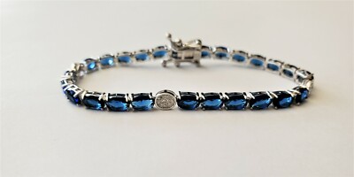 Clicks Trends 925 Sterling Silver Rectangular Blue Stone Bracelet For Women