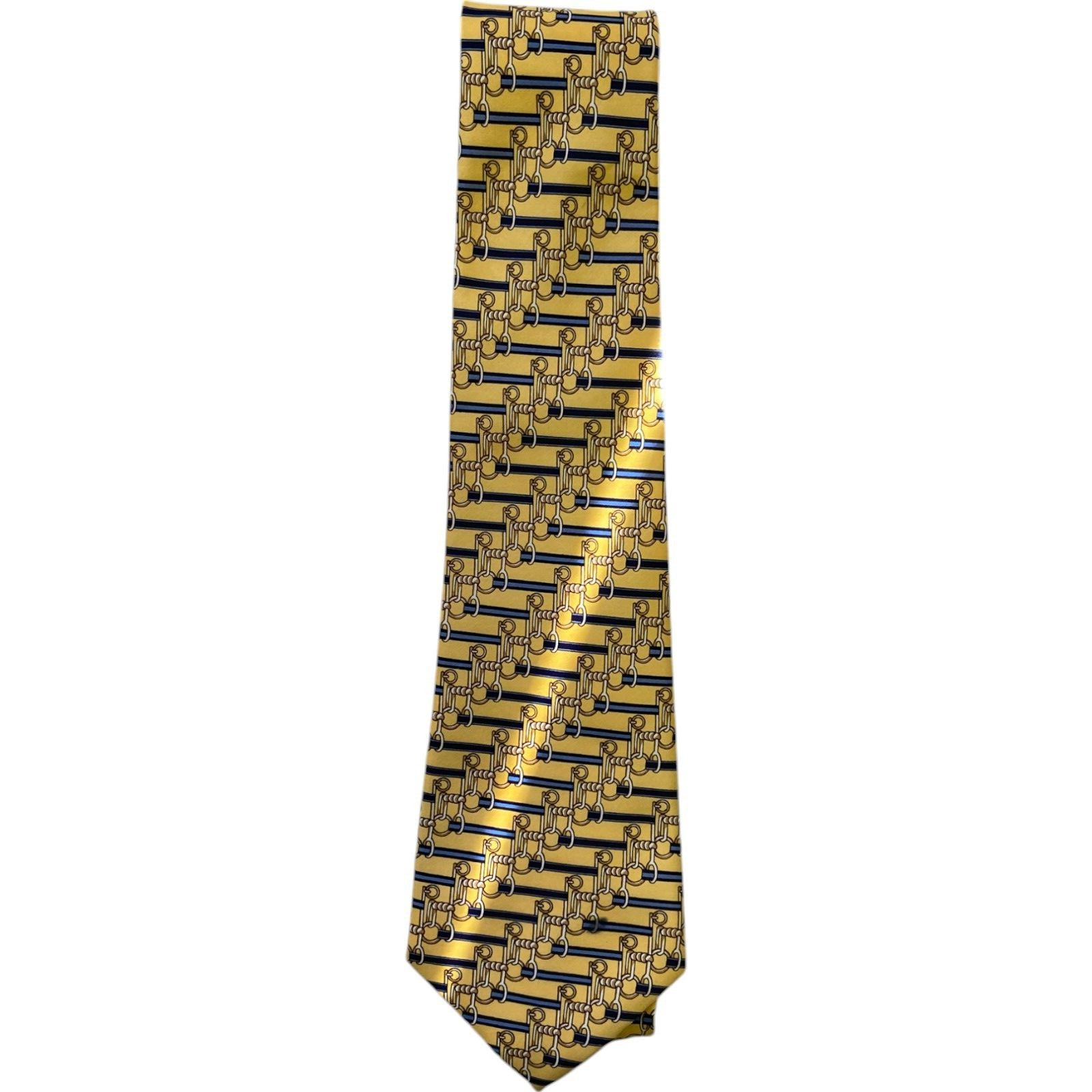 Rene Chagal Handmade Novelty Chain Print Yellow Wide Silk Tie