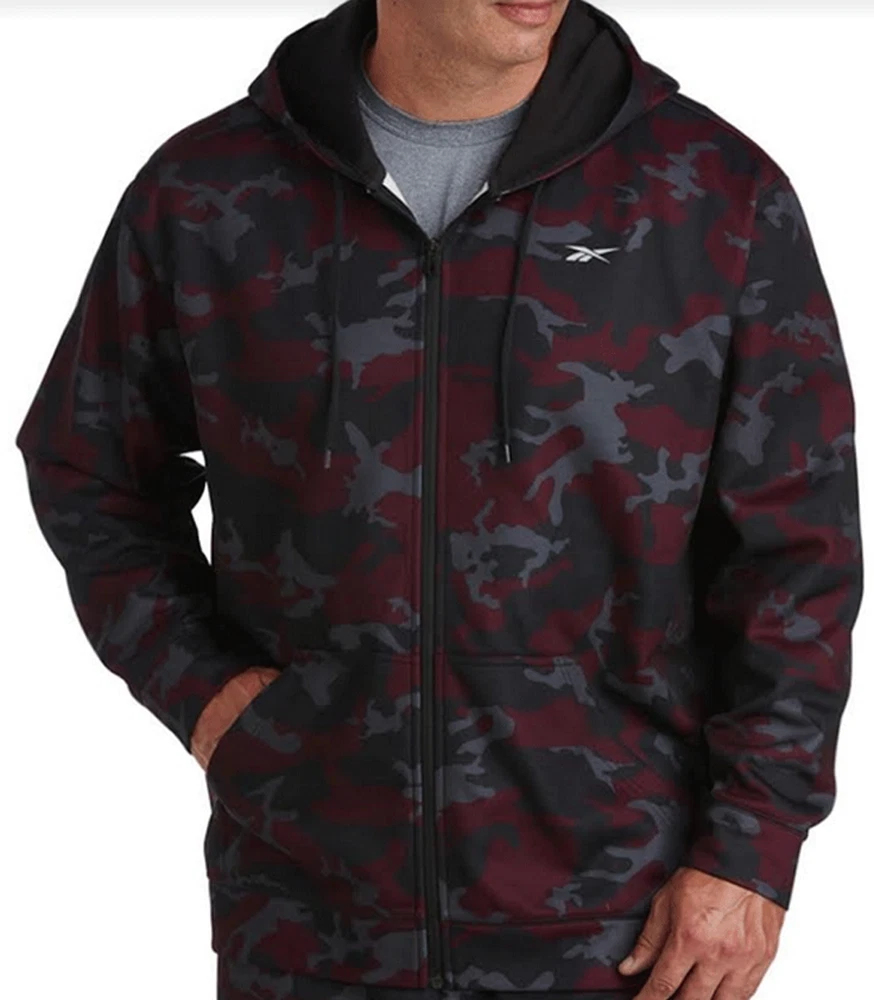 Reebok Maroon Camo Speedwick Hooded Fleece Jacket, Big and Tall Men's Size 2XL