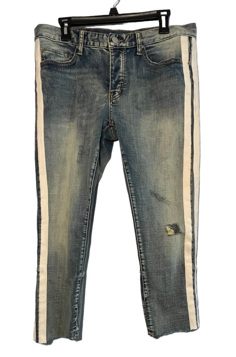 【mnem】Ridi cut washed denim mnmi Men's Cutoff Jeans Distressed Frayed Short Hem 33 25