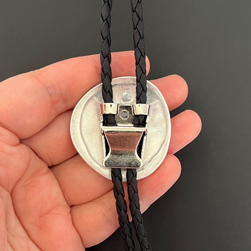 Collar Western Vintage Plata Irregular Redondo Natural Abulón Concha Bolo Corbata - Imagen 8 de 11