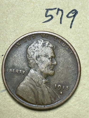 1915-S LINCOLN WHEAT CENT, rare date, "FINE" condition #579
