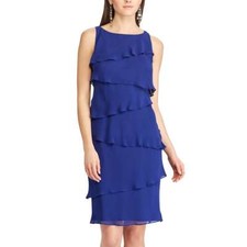 Women's Chaps Tiered Georgette Sheath Dress Size 14P  Free Shipping