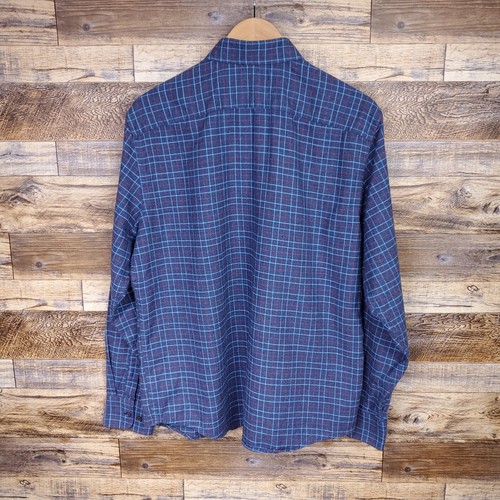 Camicia Untuckit manica lunga con bottoni in flanella blu a quadri uomo taglia L - Foto 3 di 9