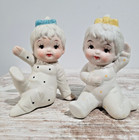 2 Vtg Flambro Miniature 3.5" Figurine Baby Boy Girl Pajamas Porcelain Taiwan