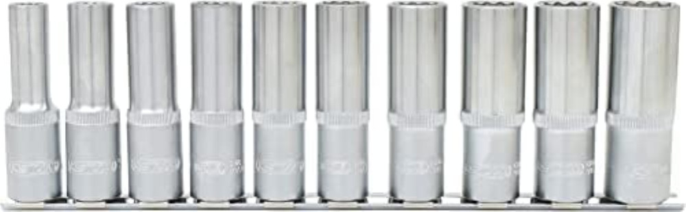 KS Tools 917.1750 Serie di Bussole Poligonali, Lunghe, 10 Pezzi, 10-21 mm, 1/2"