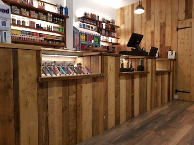 Vape Shop Counter Bar Reclaim Rustic Industrial Glass Display W200 x H90 x  D67cm