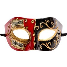 Unisex Venetian Masquerade Mask with Musical Notes - Red and Black