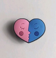 Rubber Shoe Charm Pink Girl And Blue Boy Half Hearts Kissing In Love Adorable