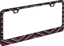 License Plate Frame Tag Pink Black Clear Gems Rhinestones Metal Girls Bling