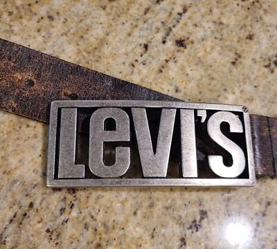 Vtg Silver Tone Levis Belt Buckle Spellout Letters Square  display picture 1