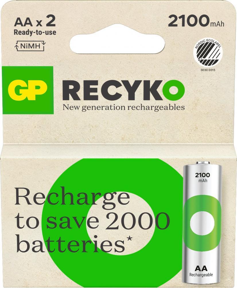 3653984 GP Batteries Blister 2 Batterie Ricaricabili Stilo AA 2100 mAh GP Recyko