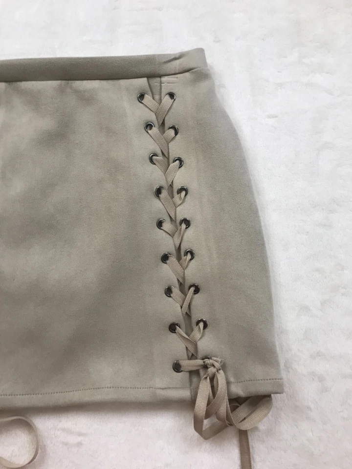 Minifalda Honey Punch para mujer talla S marrón tostado gamuza con cordones 2818 Foto 3 de 4