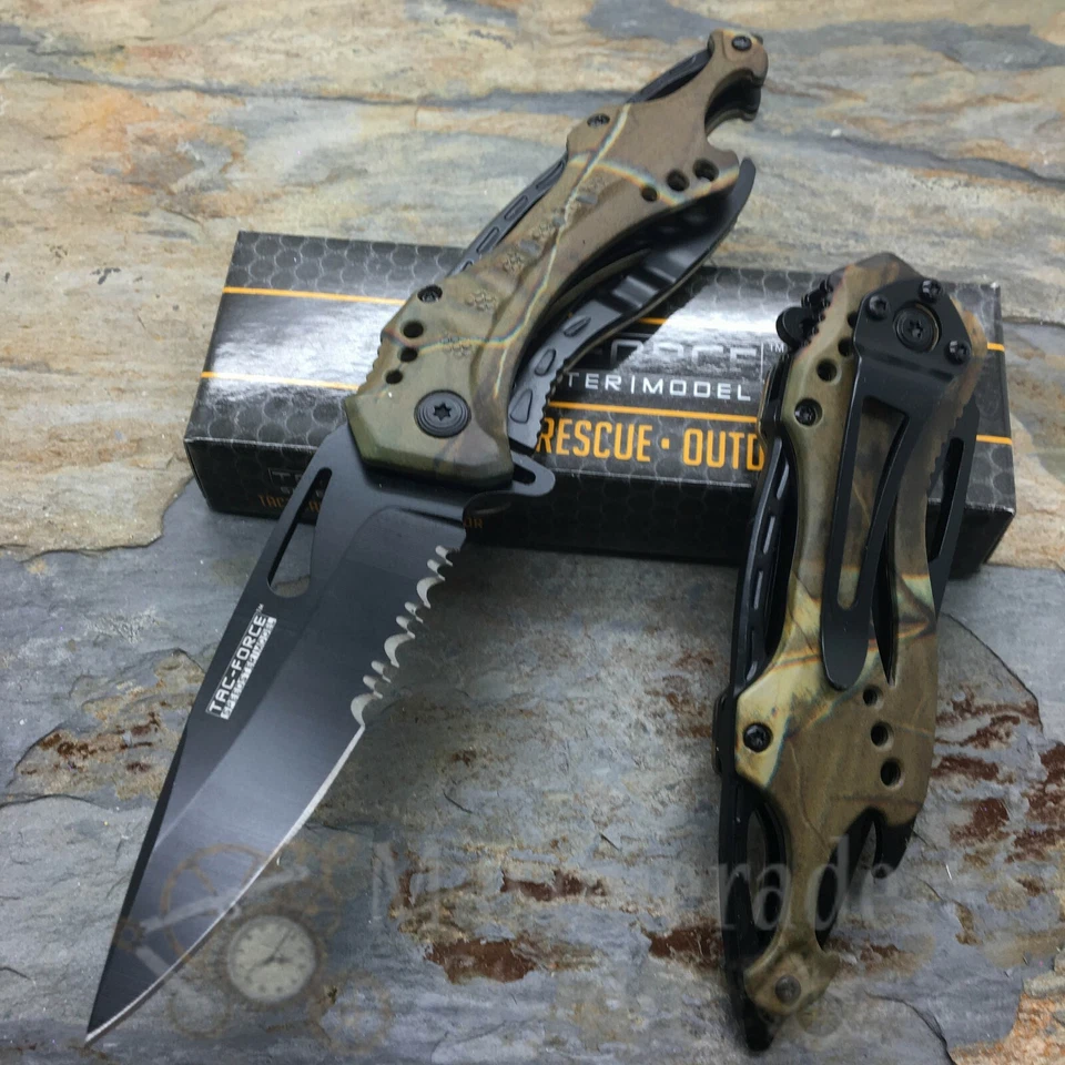 Navaja de bolsillo Tac Force medio dentada táctica exterior gris camuflaje asistida por resorte Foto 2 de 4