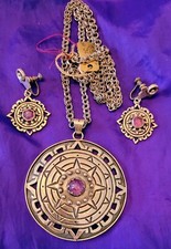 RARE ANTIQUE VINTAGE TAXCO MEXICO STERLING SILVER AMETHYST NECKLACE EARRINGS SET