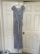 Adrianna Papell Cap Sleeve Illusion Lace Gown Gray Dress Formal Wedding guest 12
