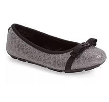 NIB Michael Kors Rover Lauri Pewter Shimmer Saffiano Flats 2 Silver Ballet Shoes