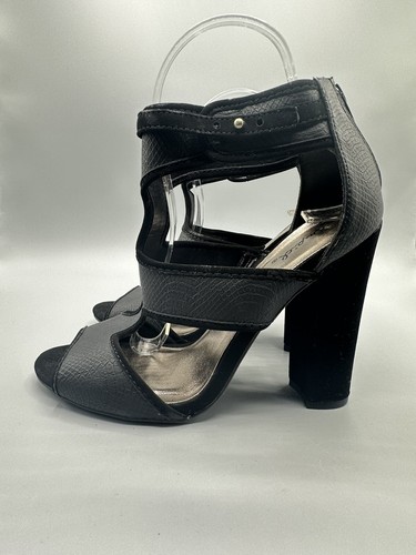 Qupid Strappy AnkleBack Zip Women US Size 8 Black Block Heel - Picture 3 of 5