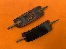 2 Leather Hair Barrettes w Sticks, Ponytail, American Flag USA, Handcrafted 246
