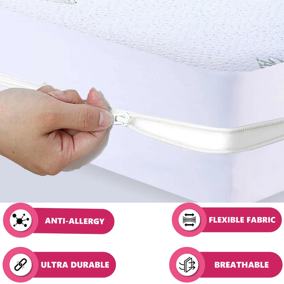 Pure100% Poly Cotton Zipped Mattress Protectors Anti Bed Bug Full Cover All Size - Image 2 of 4