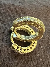 14k Yellow Gold Plated Over 925 Sterling Silver CZ Hoop Huggies Earrings