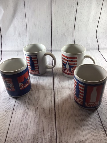 Coca-Cola Coffee Mug Set (4) American Flag Stars & Stripes Collectible Gibson