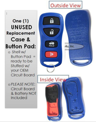NEW BLUE CASE 4 BTN SHELL; keyless remote car key fob Nissan Maxima 2002-2006