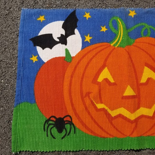 Halloween Rug Woven Throw Rug Jack-o-lantern Pumpkin Spider Bat Ghost 35x20 - Picture 3 of 9