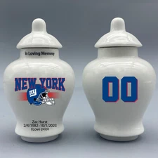 Ceramic Football Urn – New York Giants Theme, Custom Text & Number