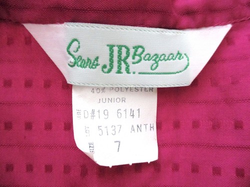 Vtg 70s 80s Sears Jr Fuchsia Pink Brocade Square Stripe Secretary Blouse Top 7 - Picture 7 of 7