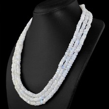 Collar de 3 hilos (DG) de 530,00 quilates con cuentas de piedra lunar destello azul natural (DG)