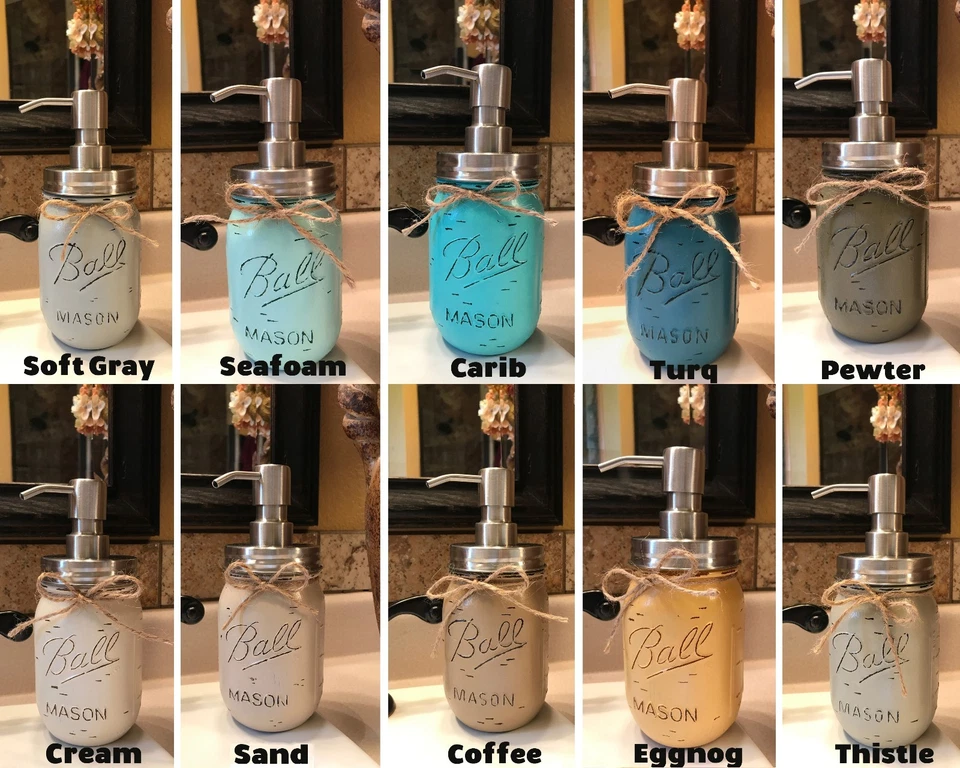 Dispensador de jabón Mason bola enlatado tarro de pinta HECHO A MANO azul gris tostado marrón crema Foto 2 de 3