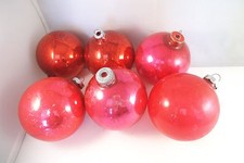 Vintage Lot of 6 Large Mercury Glass Christmas Ornaments Made in USA Red B 