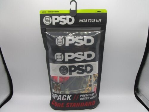 PSD Core Standard Rich Blooms Black Gray Men's Large 36-38 Boxer Briefs 3 Pack - Picture 1 of 4
