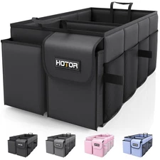HOTOR Car Trunk Organizer Foldable Storage for SUV & Sedan, 2 Compartments Black
