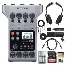 Zoom PodTrak P4 Podcast Recorder, Battery Powered, 4 Microphone Inputs, 4