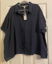NWT 148 Eileen Fisher Ocean Organic Cotton Lofty Gauze Classic Collar Shirt 3X