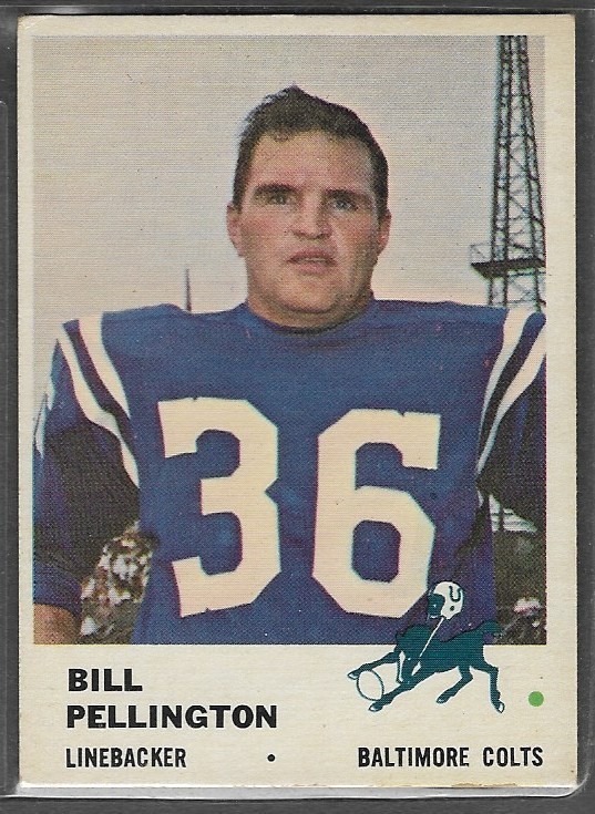 Bill Pellington #36 Football Cards 1961 Fleer trading card — raw and PSA graded price guide