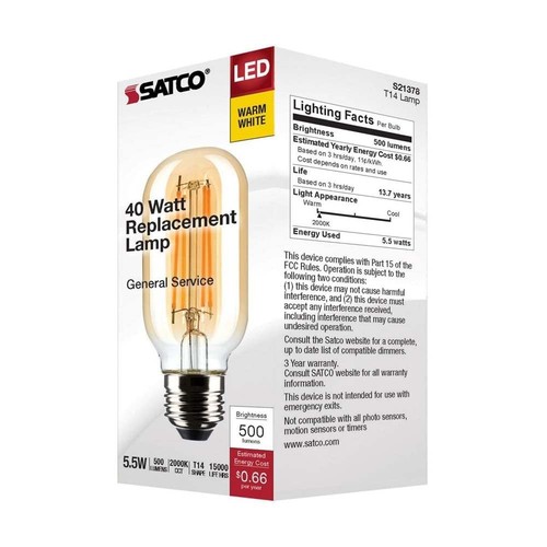 Satco 23178-5.5T14/LED/CL/820/120V/E26 Tubular (S21378) Tubular Style Antique... - Picture 7 of 8