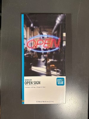 Pen+Gear Neon LED Open Sign, 17.7 x 8.7 in, Red and Blue Lights, Plug-in Powered