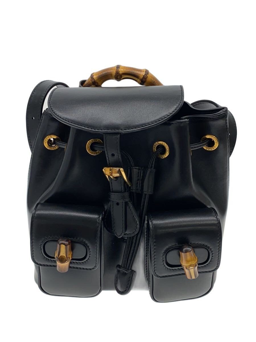 GUCCI Backpack Leather BLK Plain 702101 Used