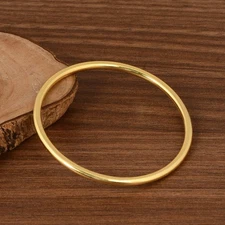 18K Solid Plain Bangle Bracelet, Gold Stackable Bangles, Round Band Bangle, Gift
