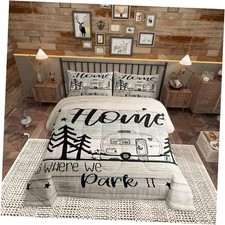 RV Happy Camping Comforter Set Size,Home is Where We Park It Twin Camping 01