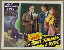 THE DEVIL THUMBS A RIDE &lsquo;46 LAWRENCE TIERNEY POINTS GUN AT COUPLE FILM NOIR LC