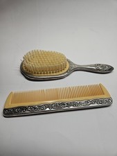 Vintage silver-plated vanity hair Brush and Comb Set