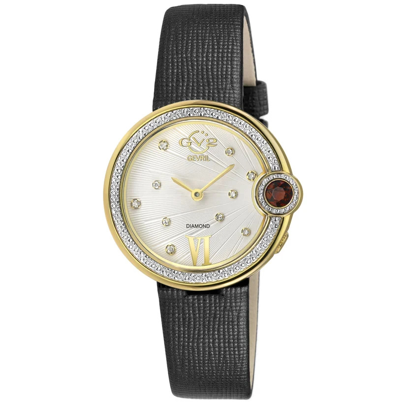 GV2 By Gevril Women's 14703 Perugia Gemstone Diamond Black Leather