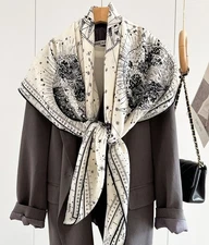 2025 Square70% Cashmere 30% Silk Constellation Print Double Face Scarf Shawl 53"