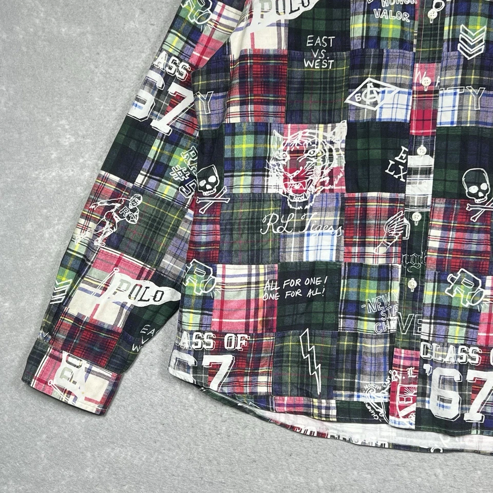 Polo Ralph Lauren Clase del '67 RL Tigres Madras Patchworks Camisa Universitaria Para Hombres XL Foto 4 de 4