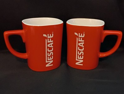Nescafe   Red & White Square Ceramic Coffee Mugs   Set Of 2   11 fl. oz each